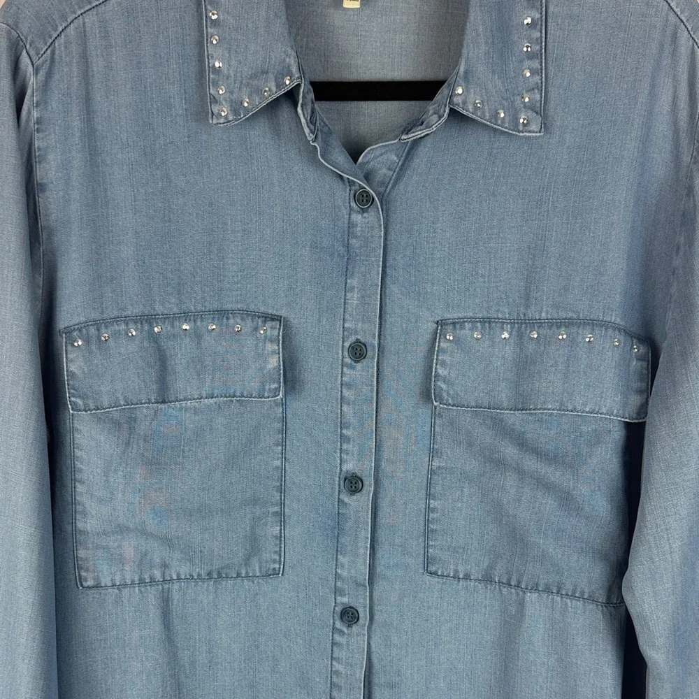 Hester & Orchard 100% Tencel Casual Blue Denim Studded Long Sleeve Medium Blouse - Picture 8 of 11